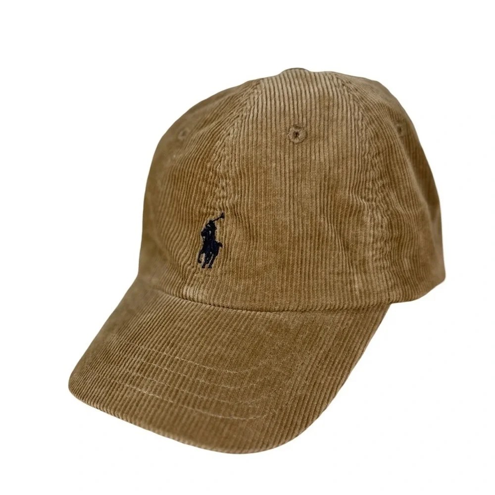Vintage 90s Ralph Lauren Tan Brown Corduroy Strapback Hat One Size All Preppy